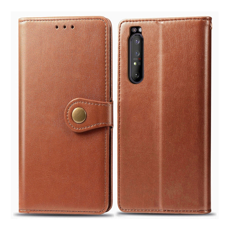 For Sony Xperia 1 II Retro Solid Color Leather Buckle Phone Case with Lanyard & Photo Frame & Card Slot & Wallet & Stand Function