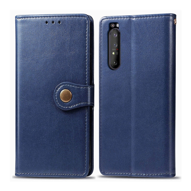 For Sony Xperia 1 II Retro Solid Color Leather Buckle Phone Case with Lanyard & Photo Frame & Card Slot & Wallet & Stand Function