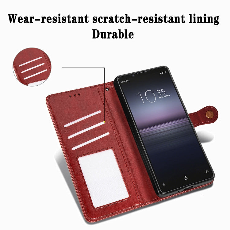 For Sony Xperia 1 II Retro Solid Color Leather Buckle Phone Case with Lanyard & Photo Frame & Card Slot & Wallet & Stand Function