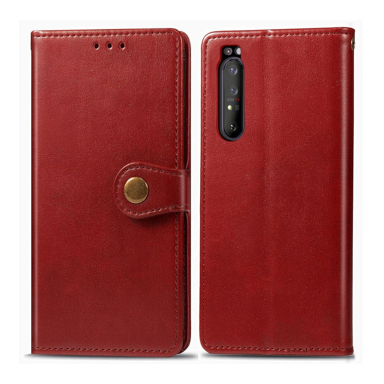 For Sony Xperia 1 II Retro Solid Color Leather Buckle Phone Case with Lanyard & Photo Frame & Card Slot & Wallet & Stand Function