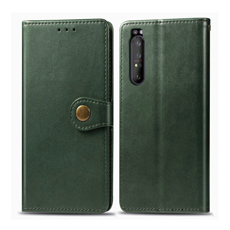For Sony Xperia 1 II Retro Solid Color Leather Buckle Phone Case with Lanyard & Photo Frame & Card Slot & Wallet & Stand Function