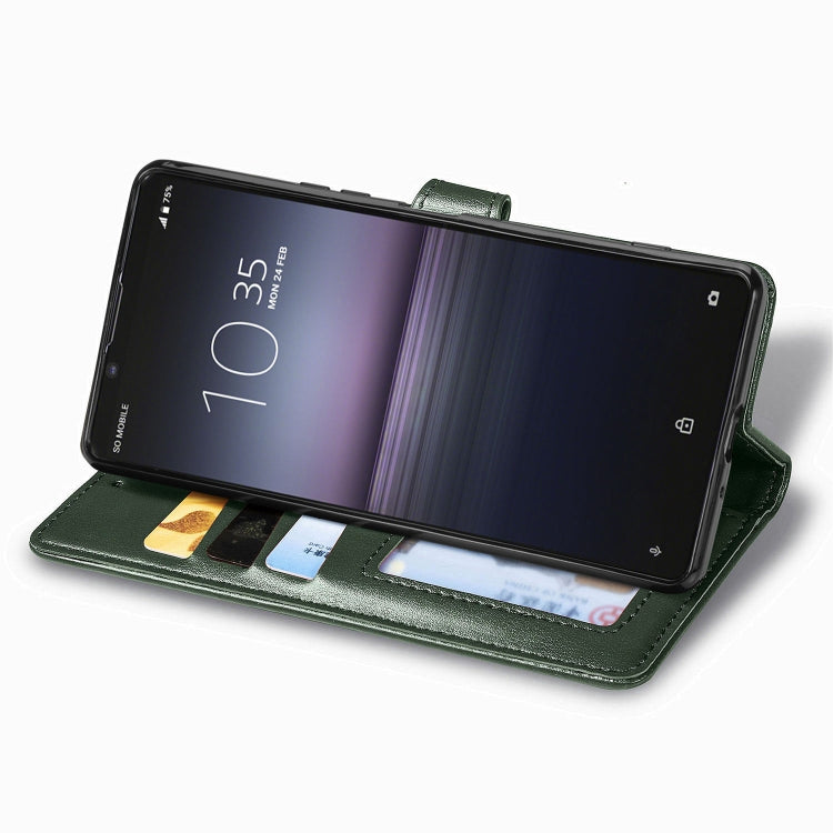 For Sony Xperia 1 II Retro Solid Color Leather Buckle Phone Case with Lanyard & Photo Frame & Card Slot & Wallet & Stand Function