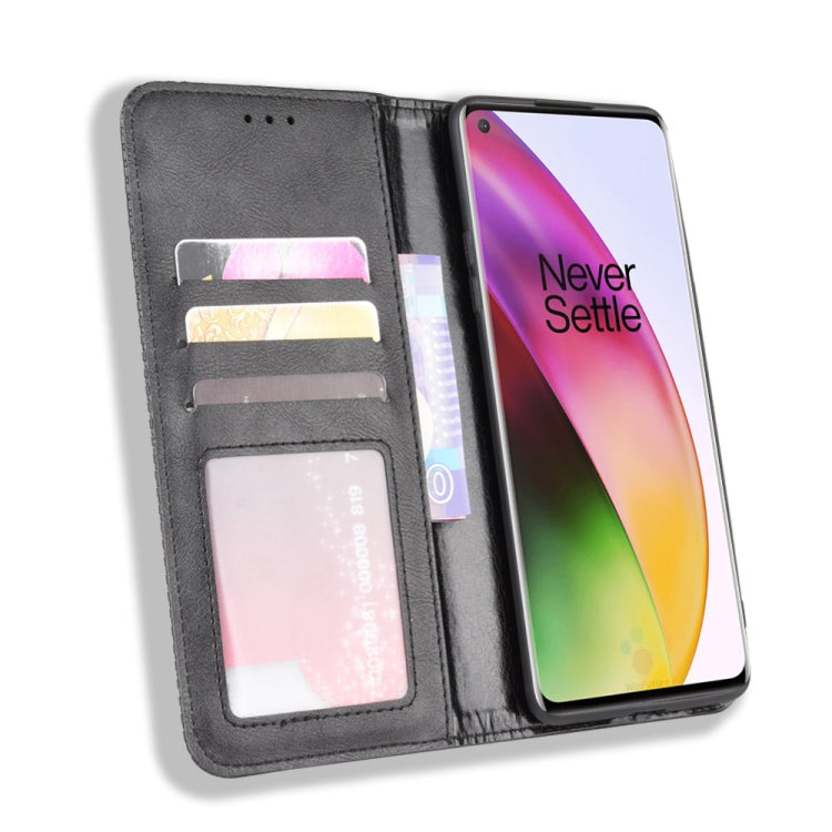 For OnePlus 8 Magnetic Buckle Retro Crazy Horse Texture Horizontal Flip Leather Case , with Holder & Card Slots & Photo Frame