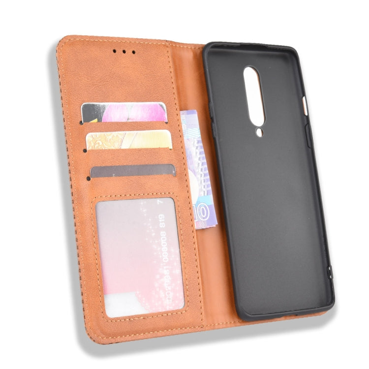 For OnePlus 8 Magnetic Buckle Retro Crazy Horse Texture Horizontal Flip Leather Case , with Holder & Card Slots & Photo Frame