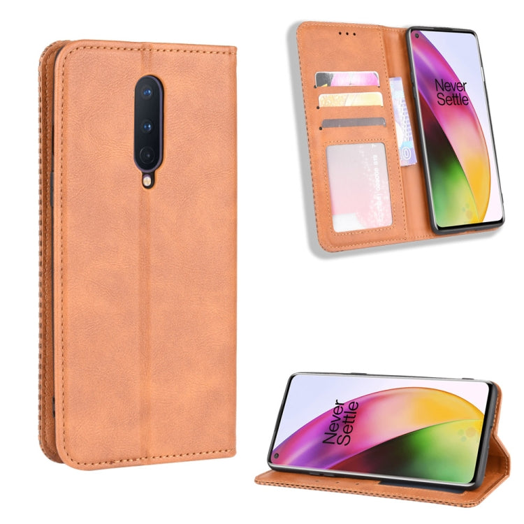 For OnePlus 8 Magnetic Buckle Retro Crazy Horse Texture Horizontal Flip Leather Case , with Holder & Card Slots & Photo Frame