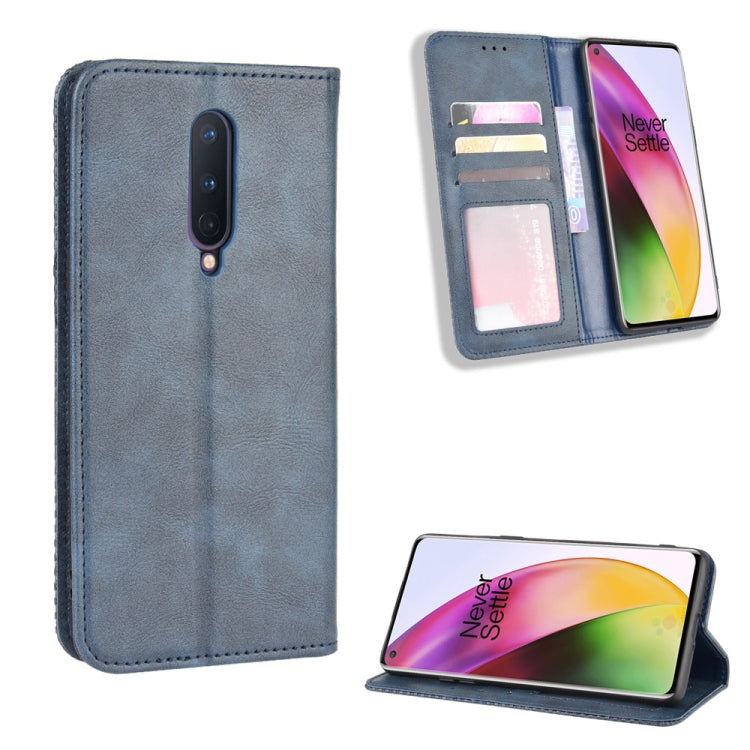 For OnePlus 8 Magnetic Buckle Retro Crazy Horse Texture Horizontal Flip Leather Case , with Holder & Card Slots & Photo Frame