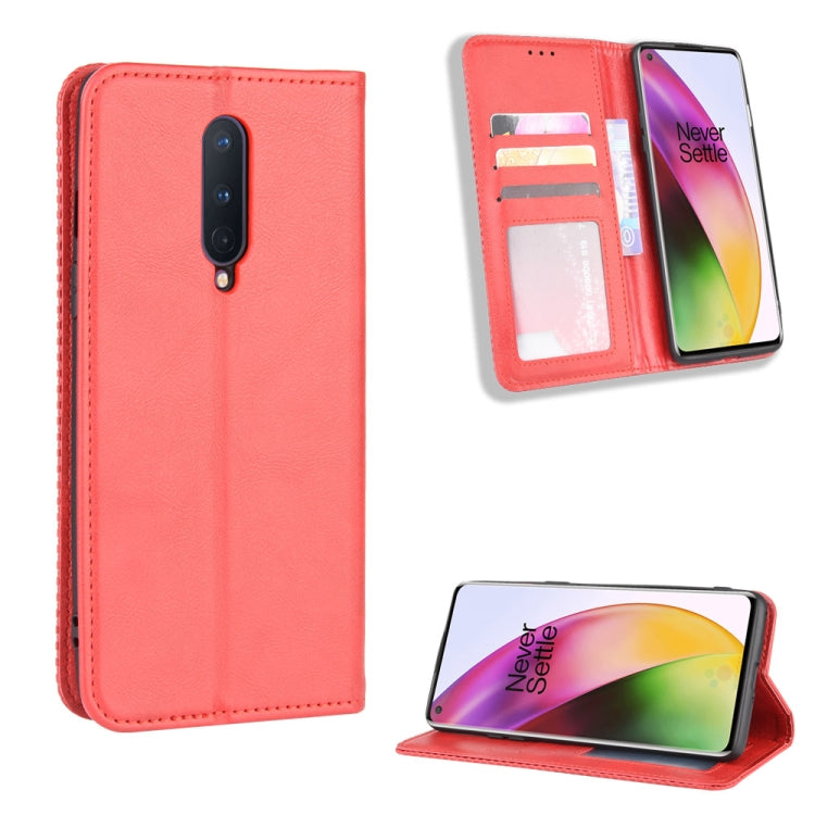 For OnePlus 8 Magnetic Buckle Retro Crazy Horse Texture Horizontal Flip Leather Case , with Holder & Card Slots & Photo Frame