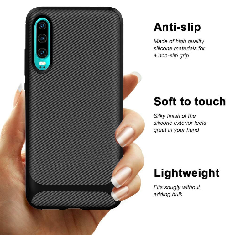 For Huawei P30 ENKAY ENK-PC023 Carbon Fiber Texture Solid Color TPU Slim Case Soft Cover