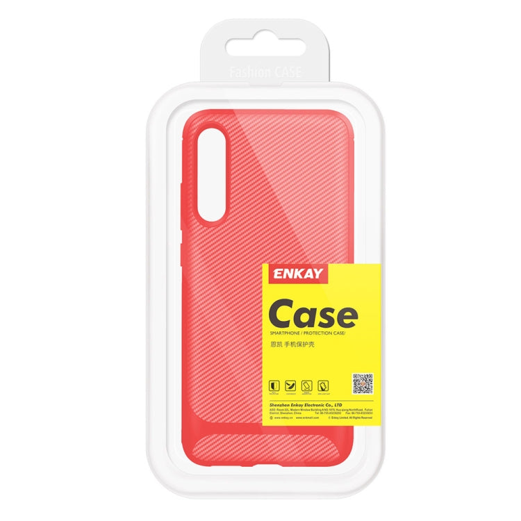 For Huawei P30 ENKAY ENK-PC023 Carbon Fiber Texture Solid Color TPU Slim Case Soft Cover