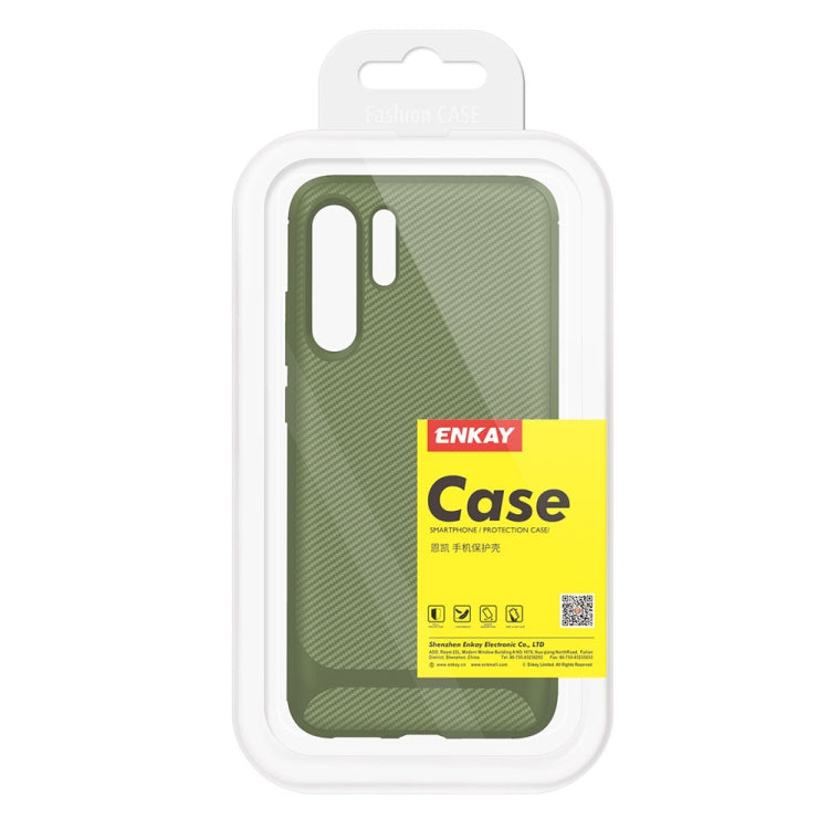 For HUAWEI P30 Pro ENKAY ENK-PC024 Carbon Fiber Texture Solid Color TPU Slim Case Soft Cover