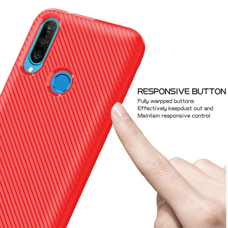 For Huawei P30 Lite ENKAY ENK-PC025 Carbon Fiber Texture Solid Color TPU Slim Case Soft Cover