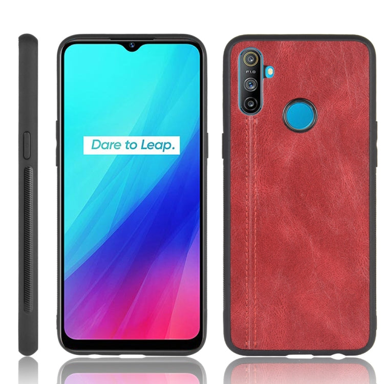 For Oppo Realme C3 (3 cameras) Shockproof Sewing Cow Pattern Skin PC + PU + TPU Case