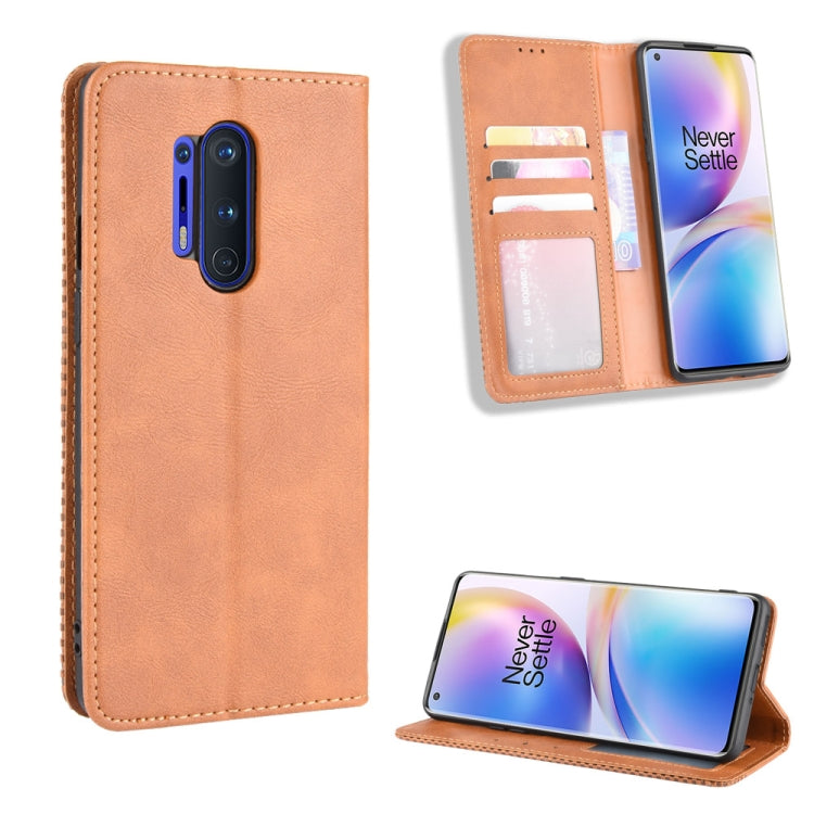 For OnePlus 8 Pro Magnetic Buckle Retro Crazy Horse Texture Horizontal Flip Leather Case with Holder & Card Slots & Photo Frame