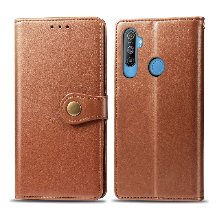 For OPPO Realme C3 Retro Solid Color Leather Buckle Phone Case with Lanyard & Photo Frame & Card Slot & Wallet & Stand Function