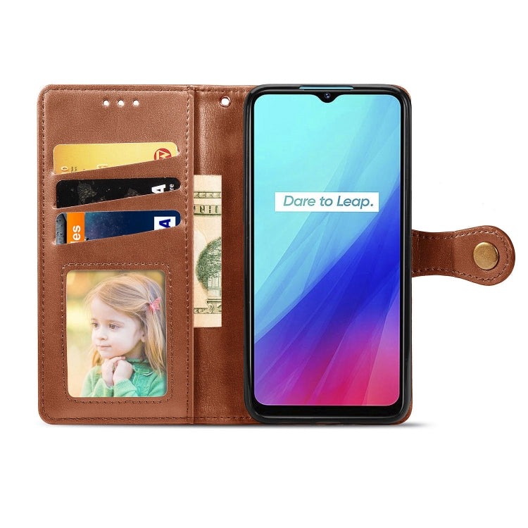 For OPPO Realme C3 Retro Solid Color Leather Buckle Phone Case with Lanyard & Photo Frame & Card Slot & Wallet & Stand Function