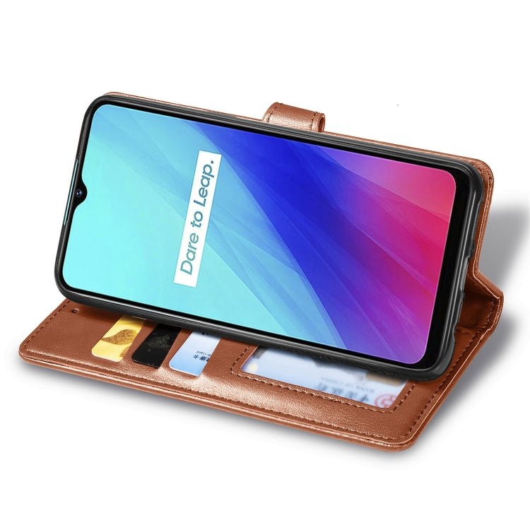 For OPPO Realme C3 Retro Solid Color Leather Buckle Phone Case with Lanyard & Photo Frame & Card Slot & Wallet & Stand Function