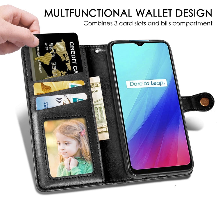 For OPPO Realme C3 Retro Solid Color Leather Buckle Phone Case with Lanyard & Photo Frame & Card Slot & Wallet & Stand Function