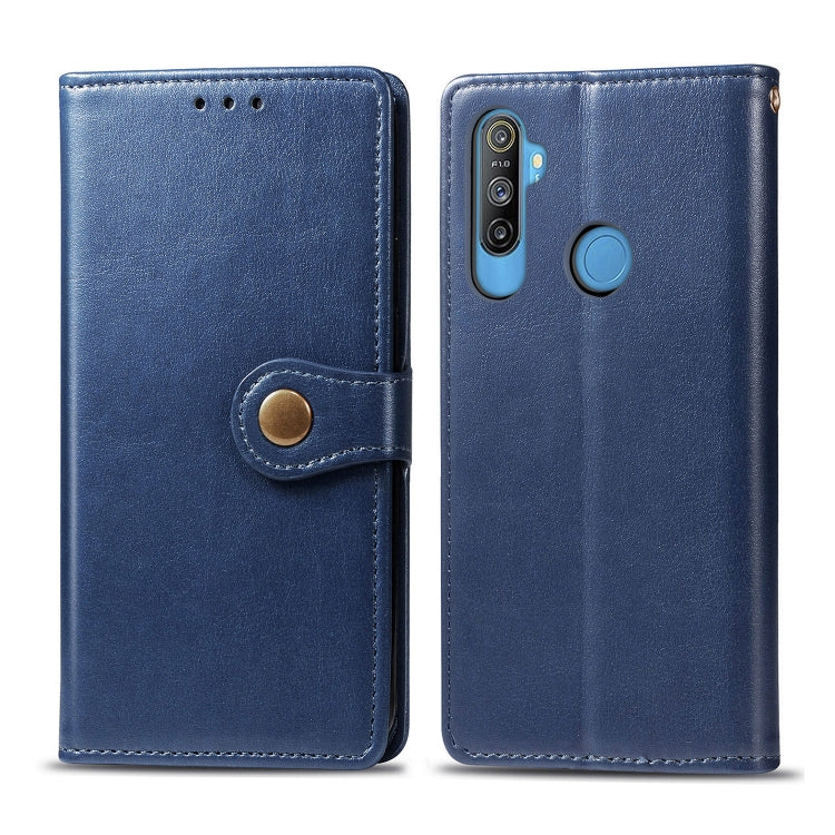 For OPPO Realme C3 Retro Solid Color Leather Buckle Phone Case with Lanyard & Photo Frame & Card Slot & Wallet & Stand Function