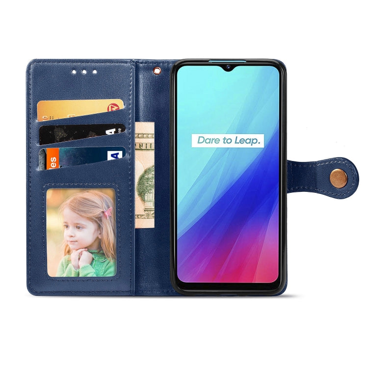For OPPO Realme C3 Retro Solid Color Leather Buckle Phone Case with Lanyard & Photo Frame & Card Slot & Wallet & Stand Function