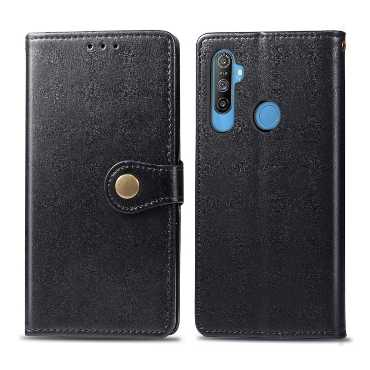 For OPPO Realme C3 Retro Solid Color Leather Buckle Phone Case with Lanyard & Photo Frame & Card Slot & Wallet & Stand Function