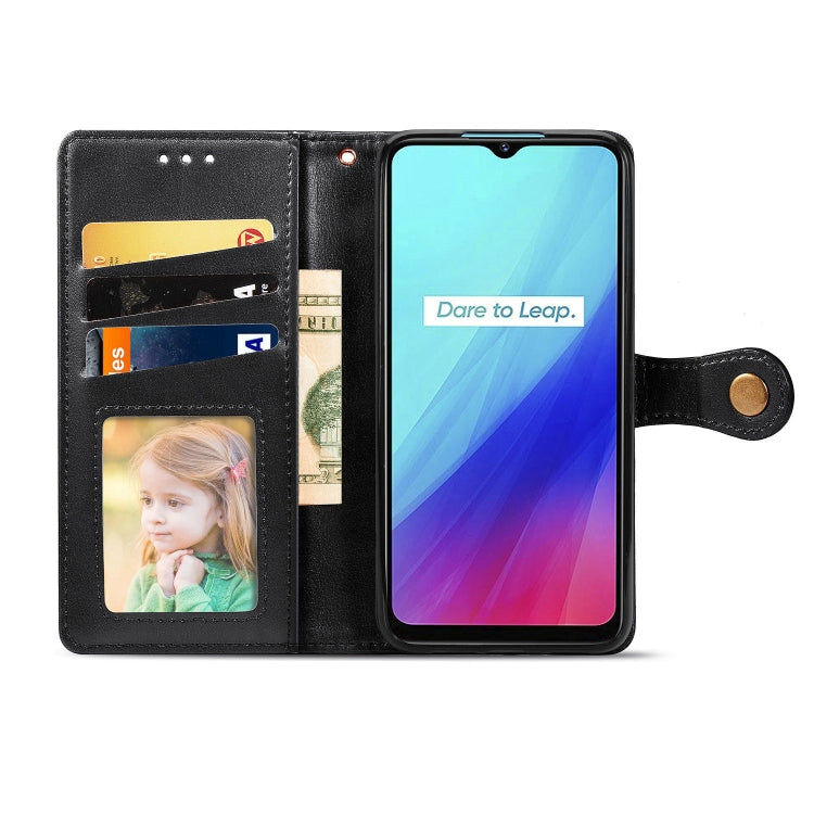 For OPPO Realme C3 Retro Solid Color Leather Buckle Phone Case with Lanyard & Photo Frame & Card Slot & Wallet & Stand Function