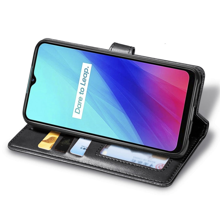 For OPPO Realme C3 Retro Solid Color Leather Buckle Phone Case with Lanyard & Photo Frame & Card Slot & Wallet & Stand Function