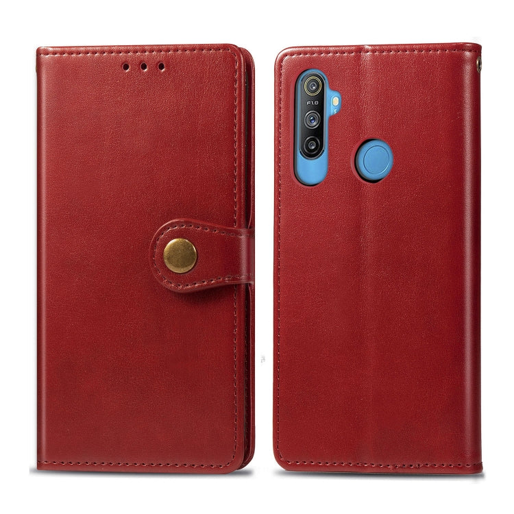 For OPPO Realme C3 Retro Solid Color Leather Buckle Phone Case with Lanyard & Photo Frame & Card Slot & Wallet & Stand Function