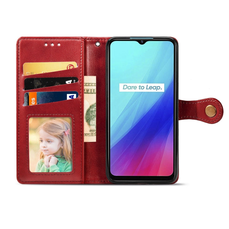 For OPPO Realme C3 Retro Solid Color Leather Buckle Phone Case with Lanyard & Photo Frame & Card Slot & Wallet & Stand Function