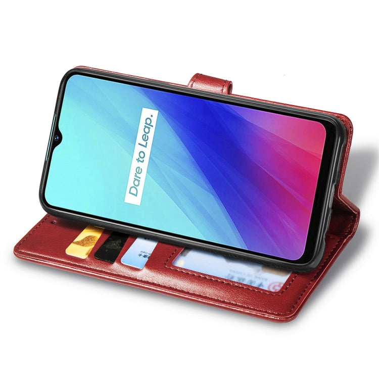 For OPPO Realme C3 Retro Solid Color Leather Buckle Phone Case with Lanyard & Photo Frame & Card Slot & Wallet & Stand Function