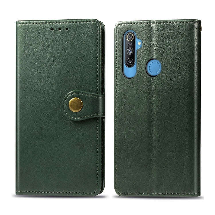 For OPPO Realme C3 Retro Solid Color Leather Buckle Phone Case with Lanyard & Photo Frame & Card Slot & Wallet & Stand Function