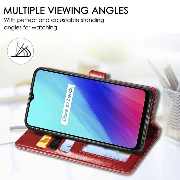 For OPPO Realme C3 Retro Solid Color Leather Buckle Phone Case with Lanyard & Photo Frame & Card Slot & Wallet & Stand Function