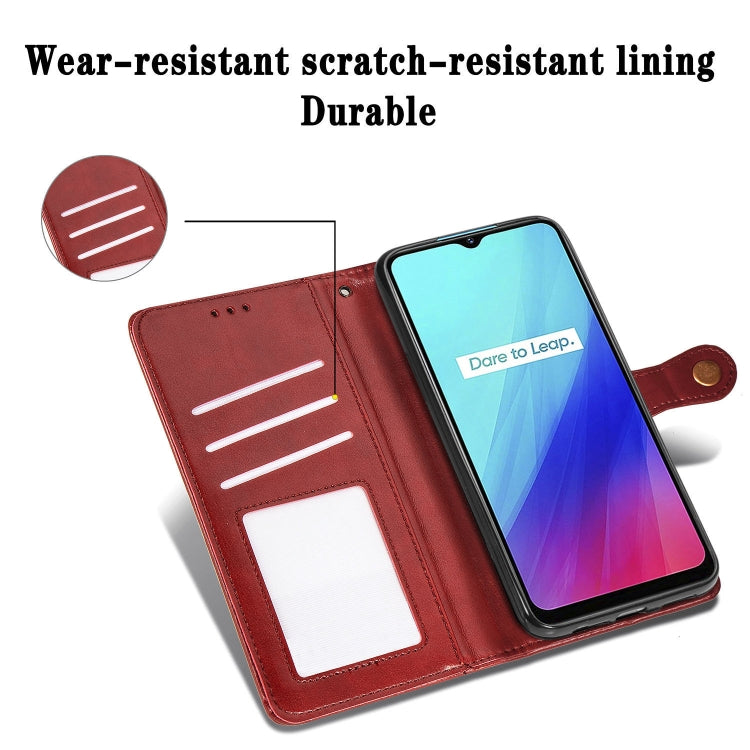 For OPPO Realme C3 Retro Solid Color Leather Buckle Phone Case with Lanyard & Photo Frame & Card Slot & Wallet & Stand Function