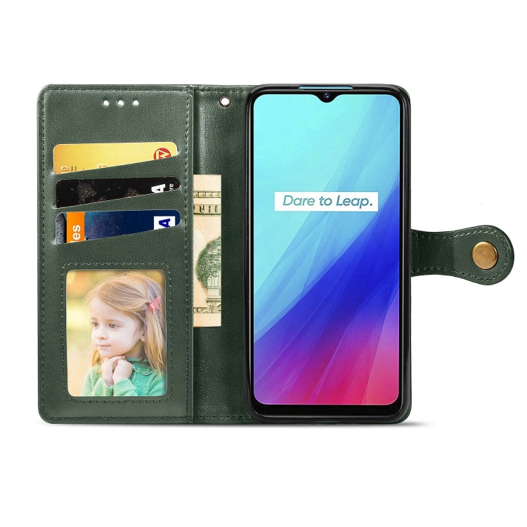 For OPPO Realme C3 Retro Solid Color Leather Buckle Phone Case with Lanyard & Photo Frame & Card Slot & Wallet & Stand Function