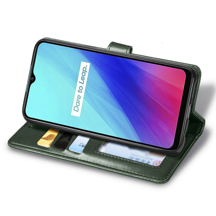 For OPPO Realme C3 Retro Solid Color Leather Buckle Phone Case with Lanyard & Photo Frame & Card Slot & Wallet & Stand Function