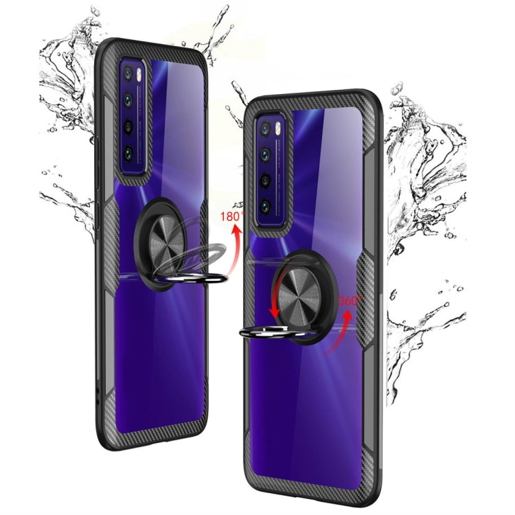 For Huawei Nova 7 Shockproof Transparent TPU + Acrylic Protective Case with Ring Holder