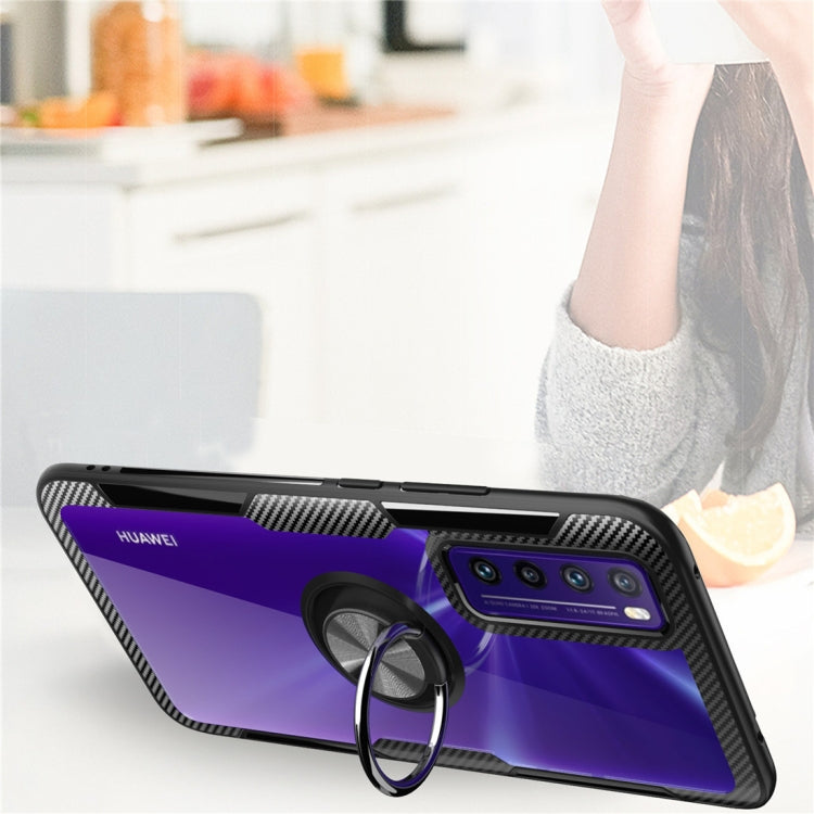 For Huawei Nova 7 Shockproof Transparent TPU + Acrylic Protective Case with Ring Holder
