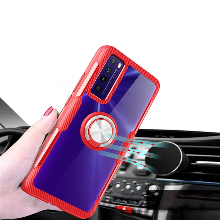 For Huawei Nova 7 Shockproof Transparent TPU + Acrylic Protective Case with Ring Holder