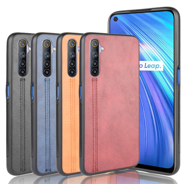 For Oppo Realme 6 Shockproof Sewing Cow Pattern Skin PC + PU + TPU Case