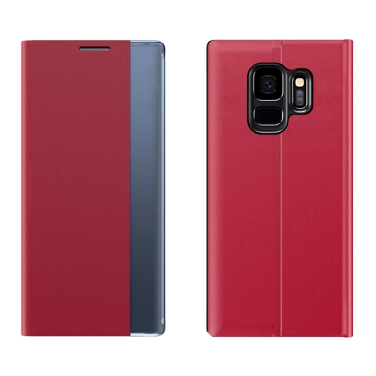 For Galaxy S9 Plus Side Display Magnetic Horizontal Flip Plain Texture Cloth + PC Case with Holder & Sleep / Wake-up Function