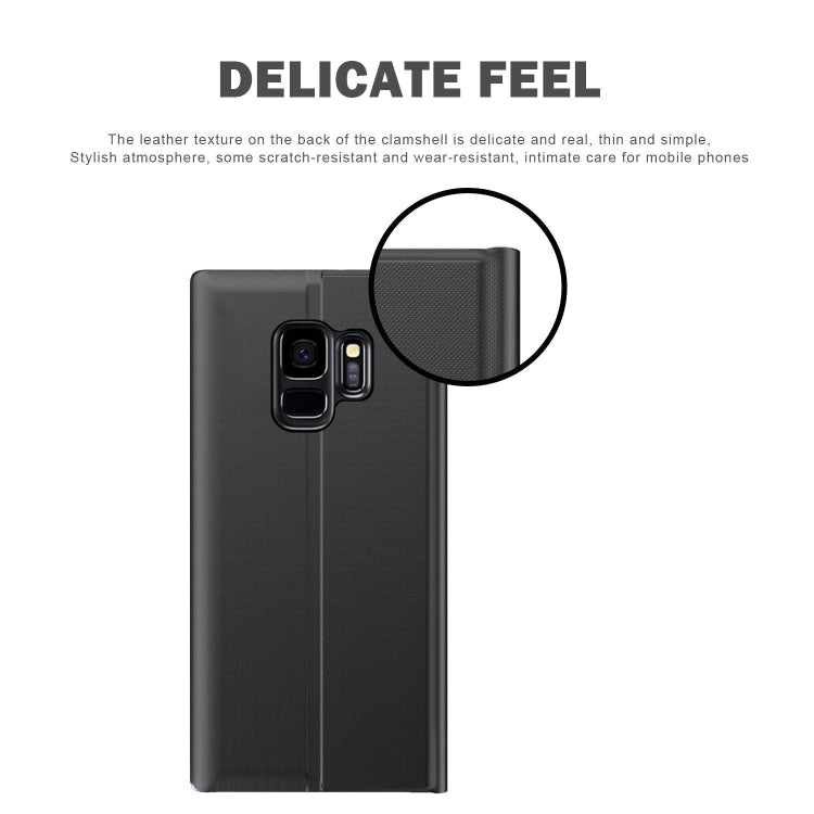For Galaxy S9 Plus Side Display Magnetic Horizontal Flip Plain Texture Cloth + PC Case with Holder & Sleep / Wake-up Function