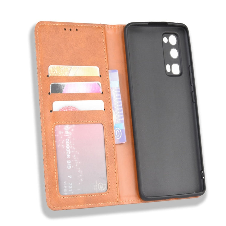 For Huawe Honor 30 Pro Magnetic Buckle Retro Crazy Horse Texture Horizontal Flip Leather Case , with Holder & Card Slots & Photo Frame