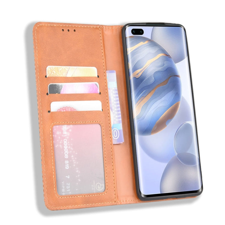 For Huawe Honor 30 Pro Magnetic Buckle Retro Crazy Horse Texture Horizontal Flip Leather Case , with Holder & Card Slots & Photo Frame