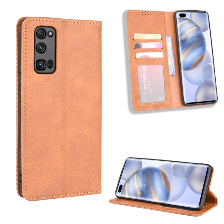 For Huawe Honor 30 Pro Magnetic Buckle Retro Crazy Horse Texture Horizontal Flip Leather Case , with Holder & Card Slots & Photo Frame