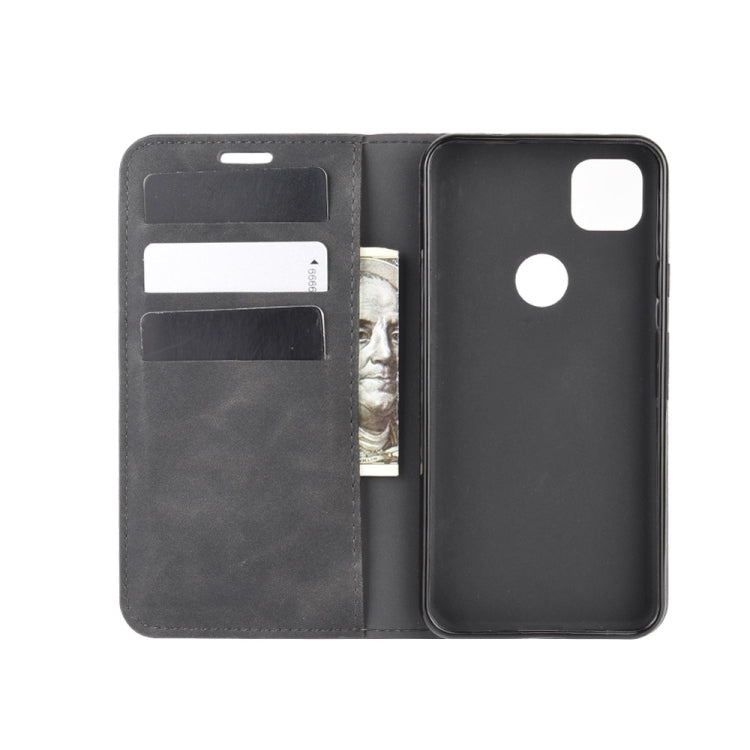 For Google Pixel 4a Retro-skin Business Magnetic Suction Leather Case with Holder & Card Slots & Wallet