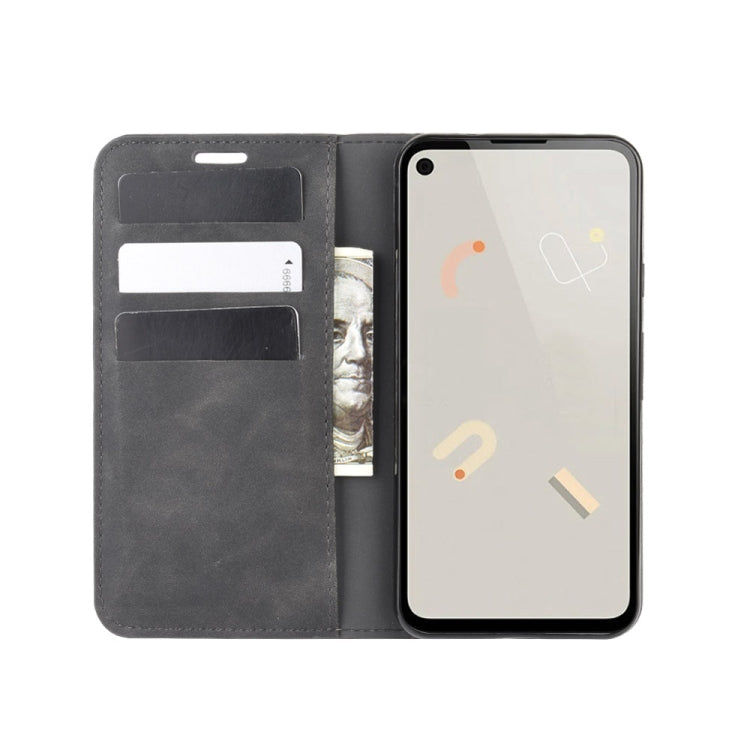 For Google Pixel 4a Retro-skin Business Magnetic Suction Leather Case with Holder & Card Slots & Wallet