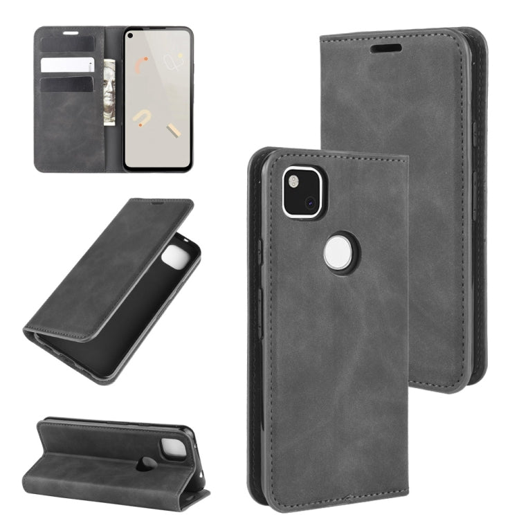 For Google Pixel 4a Retro-skin Business Magnetic Suction Leather Case with Holder & Card Slots & Wallet