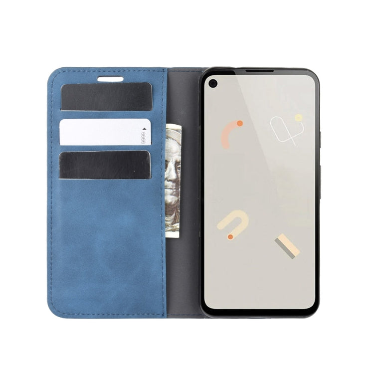 For Google Pixel 4a Retro-skin Business Magnetic Suction Leather Case with Holder & Card Slots & Wallet
