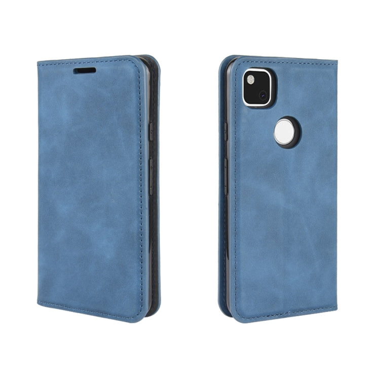 For Google Pixel 4a Retro-skin Business Magnetic Suction Leather Case with Holder & Card Slots & Wallet