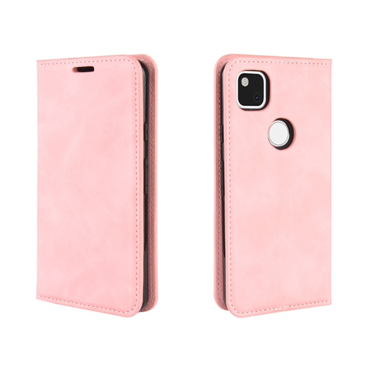 For Google Pixel 4a Retro-skin Business Magnetic Suction Leather Case with Holder & Card Slots & Wallet