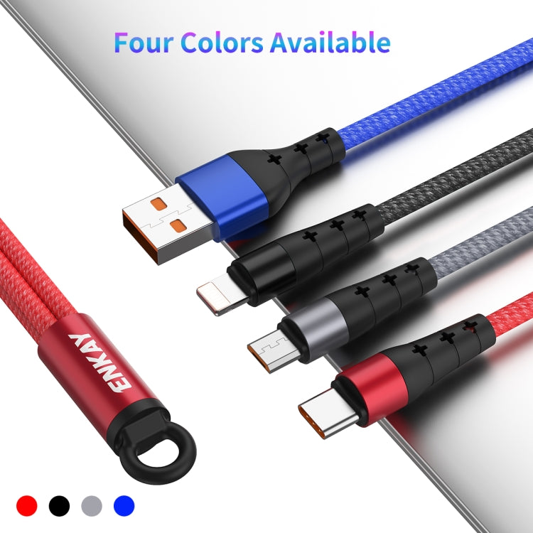 ENKAY ENK-CB400 3 in 1 2.4A USB to 8 Pin + Micro USB + USB-C / Type-C Mini Portable Cloth Texture Round Cable Charging Cable, Length: 14cm